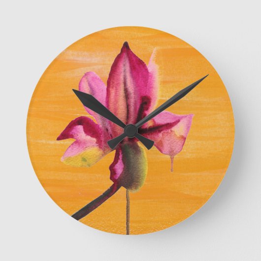 Purple Orchid watercolour orange pop art flower Runde Wanduhr (Vorderseite)