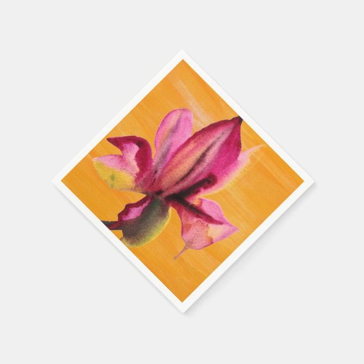 Purple Orchid watercolour orange pop art flower Serviette (Ecke)