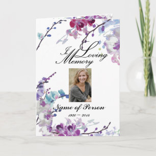 Purple Orchids Flowers Funeral Program Programm