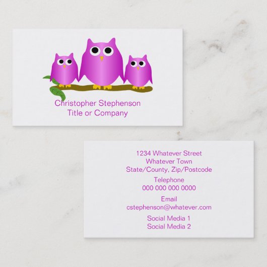 Purple Owls Design Visitenkarte (Vorne/Hinten)