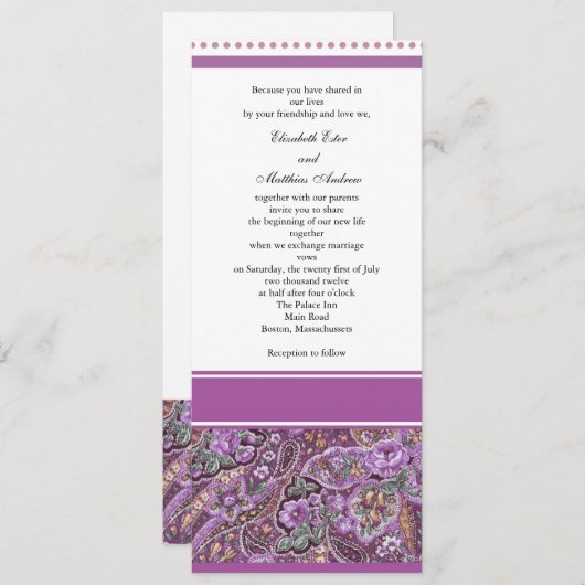 Purple Paisley Wedding Invitation Einladung (Vorne/Hinten)