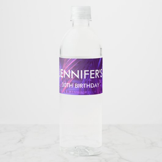 Purple Palm Leaf Water Bottle Label Wasserflaschenetikett (Vorderseite)