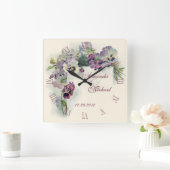 Purple pansies wedding anniversary quadratische wanduhr (Zuhause)