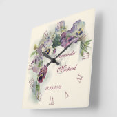 Purple pansies wedding anniversary quadratische wanduhr (Winkel)