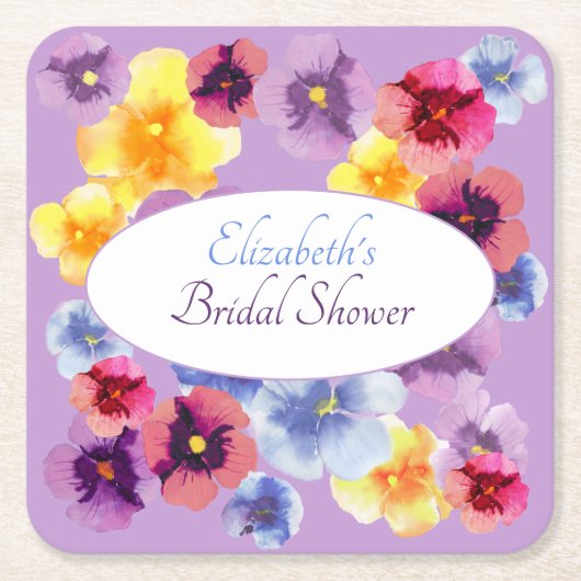 Purple Pansy Boho Floral Bridal Shower Rechteckiger Pappuntersetzer (Vorderseite)