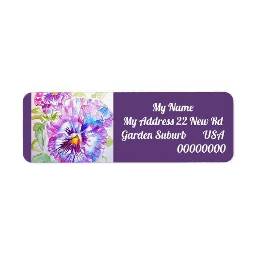 Purple Pansy Flower Floral Return Address Labels (Vorne)