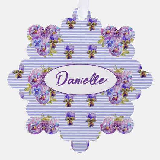 Purple Pansy Flower floral Shabby Watercolor Girls Ornament Karte (Vorderseite)