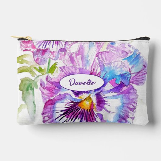 Purple Pansy Flower Pattern Watercolor Girls Zubehörtasche (Vorderseite)