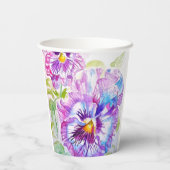 Purple Pansy Flower Pattern Watercolor Wedding Pappbecher (Rückseite)
