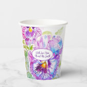 Purple Pansy Flower Pattern Watercolor Wedding Pappbecher (Vorderseite)