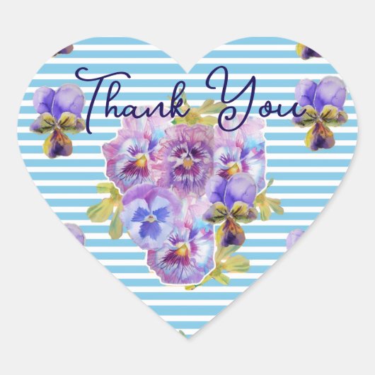 Purple Pansy Pansies Flower Pattern Thank You Herz-Aufkleber (Vorderseite)
