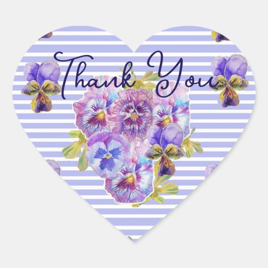Purple Pansy Pansies Flower Pattern Thank You Herz-Aufkleber (Vorderseite)