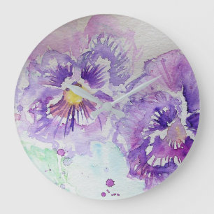 Purple Pansy Watercolour Flower floral Wall Clock Große Wanduhr