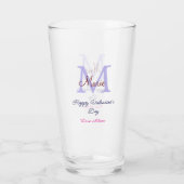 Purple pastel happy Valentine's day pink monogram  Glas (Rückseite)