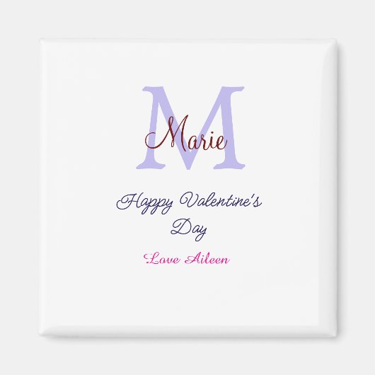 Purple pastel happy Valentine's day pink monogram  Magnet (Vorne)
