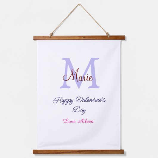 Purple pastel happy Valentine's day pink monogram  Wandteppich Mit Holzrahmen (Vorderseite)