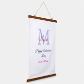 Purple pastel happy Valentine's day pink monogram  Wandteppich Mit Holzrahmen (Gewinkelt)