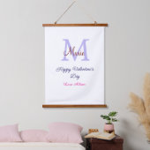 Purple pastel happy Valentine's day pink monogram  Wandteppich Mit Holzrahmen (Schlafzimmer)