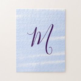 Purple pastel watercolor monogram name letterretro puzzle