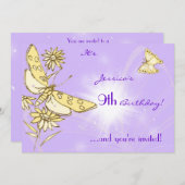 Purple Peach Butterfly Invitation Card Einladung (Vorne/Hinten)