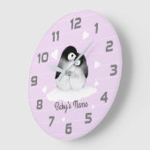 Purple Penguins Heart Nursery Decor Wall Clock Große Wanduhr (Winkel)