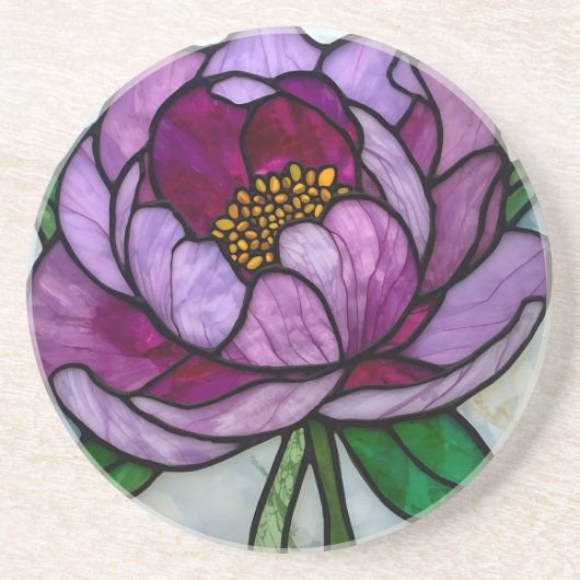 Purple Peony Stained Glass Getränkeuntersetzer (Vorne)