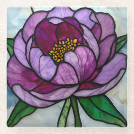 Purple Peony Stained  Glasuntersetzer