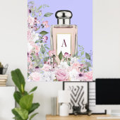Purple Perfume Bottle Floral Pretty Chic Monogram Poster (Heimbüro)