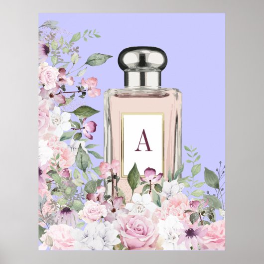 Purple Perfume Bottle Floral Pretty Chic Monogram Poster (Vorne)