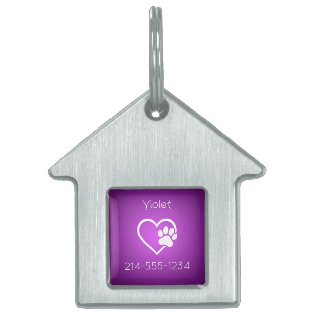 Purple Personalized Dog ID Tag Name & Phone Tiermarke (Vorderseite)