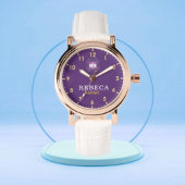 Purple Personalized with White Leather Custom Armbanduhr