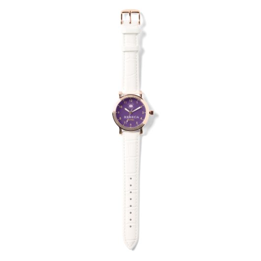 Purple Personalized with White Leather Custom Armbanduhr (Riemen)
