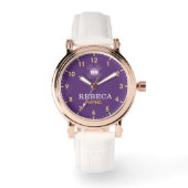 Purple Personalized with White Leather Custom Armbanduhr (Vorderseite)
