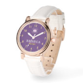 Purple Personalized with White Leather Custom  Armbanduhr (Winkel)