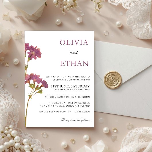 Purple Petunia Floral Wedding Invitation Einladung