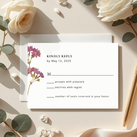Purple Petunia Floral Wedding RSVP Card