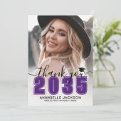 Purple Photo Graduation Dankeskarte (Stehend Vorderseite)