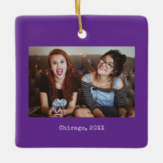 Purple Photo Keepsake Christmas Keramikornament (Vorderseite)