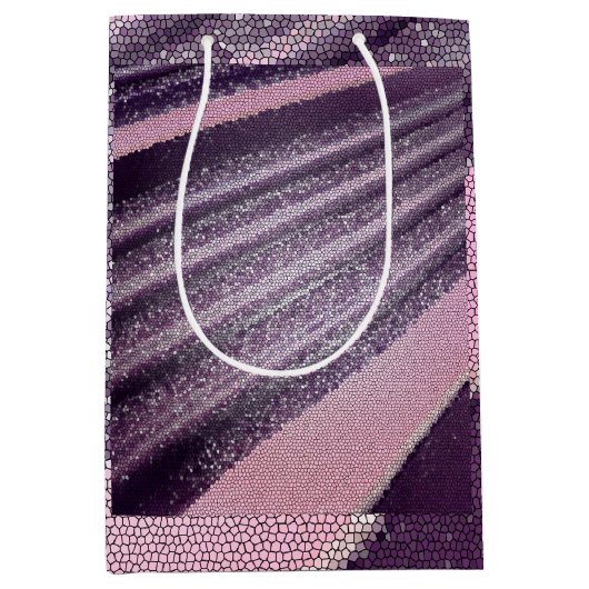 Purple pink abstract stripes with elegant sparkle mittlere geschenktüte (Vorderseite)