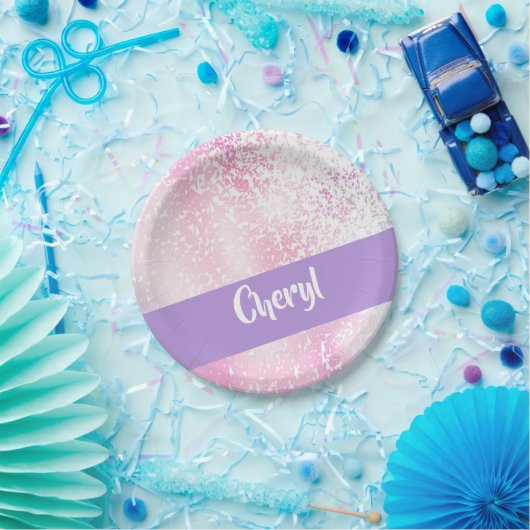 Purple, pink and white schatten glitter pappteller (Party)