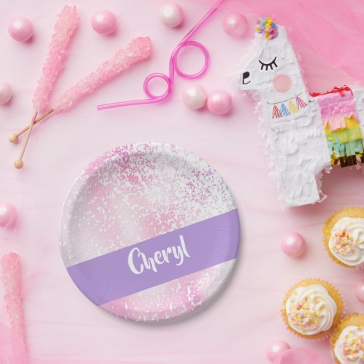 Purple, pink and white schatten glitter pappteller (Party)