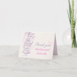 Purple pink bird wedding bridesmaid thank you card dankeskarte