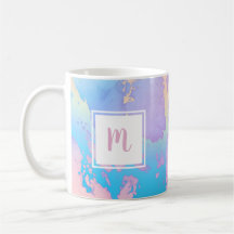 Purple pink blue marble watercolor modern monogram