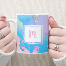 Purple pink blue marble watercolor modern monogram