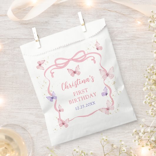 Purple Pink Bow Butterfly Birthday Party Geschenktütchen (Ausgeschnitten)
