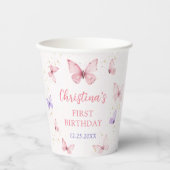 Purple Pink Bow Butterfly Birthday Party Pappbecher (Vorderseite)