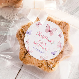 Purple Pink Bow Butterfly Birthday Party Runder Aufkleber