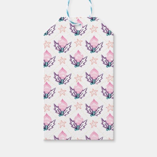 Purple Pink Christmas Holly & Stars Coquette Set Geschenkanhänger (Vorderseite)