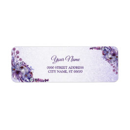 Purple Pink Floral Glitter Wedding Return Address