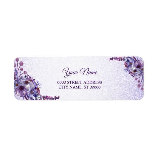 Purple Pink Floral Glitter Wedding Return Address (Vorne)